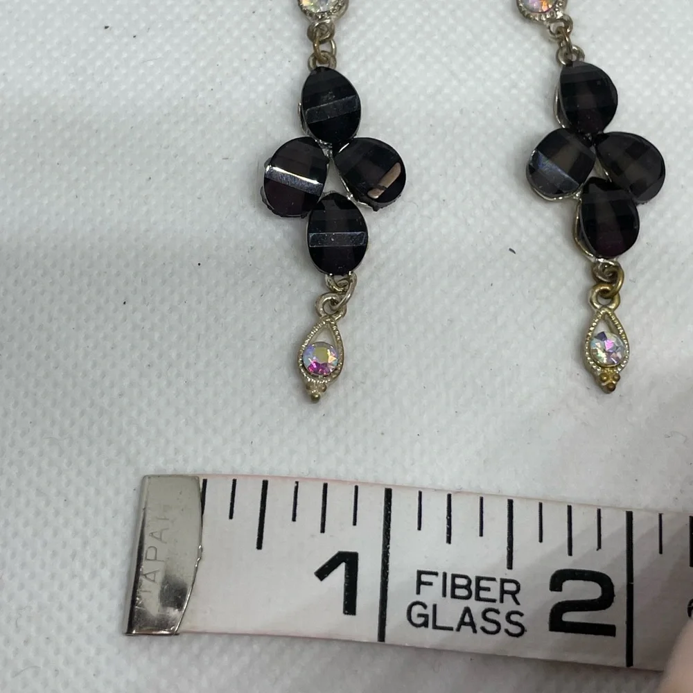 Crystal black stone earrings costume jewelry dangle light weight 3x1 inches appx - Picture 5 of 5
